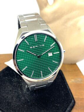 Bering Men's Watch 17240-708 Slim Quartz Green Dial Silver Stainless Steel 40mm